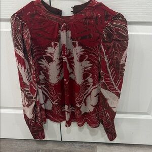 Rachel Zoe Red and Brown Patterned Blouse